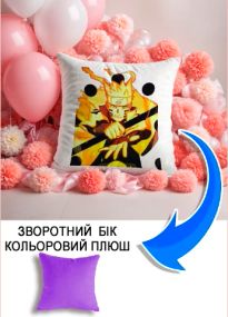 Подушка плюшева Мерч Крафт Дизайн з принтом аніме naruto бузковий плюш квадратна 33х33 см