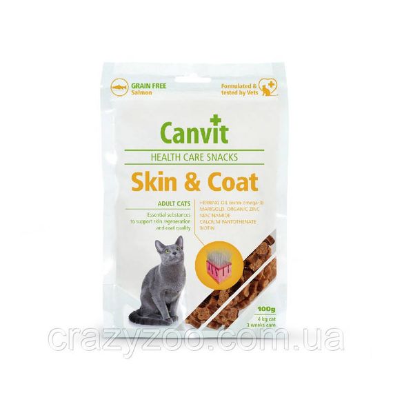 Ласощі для котів Canvit Skin and Coat для здорової шкіри та блискучої шерсті 100 г can514076
