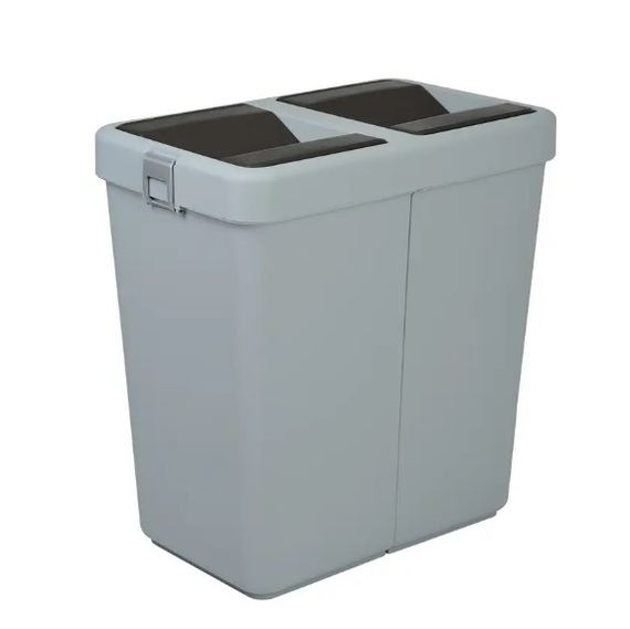 Відро для сміття Motek на 40 л + 40 л з поворотною кришкою 55х35.5х59 см Сіре (COB-414) | Зображення 1