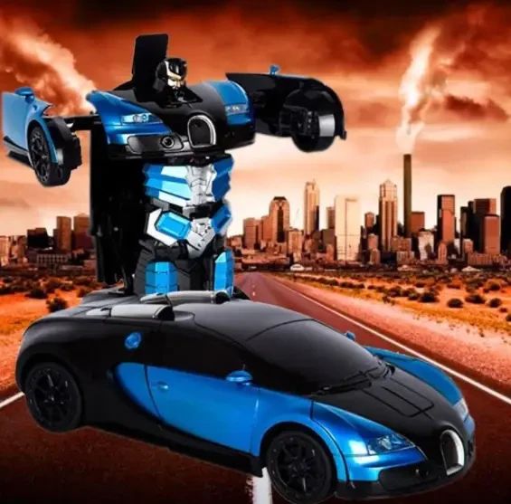 Машинка Трансформер Bugatti Size 18 см Robot Car синяя с пультом | Зображення 8