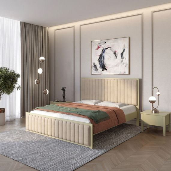 Двоспальне дерев'яне ліжко Mebigrand Відень Оливковий (RAL1020)/Аляска 23 (Бежевий) 180х190 см (MBG-10887)