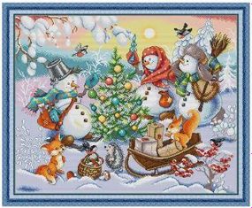 Набор для вышивания по нанесённой на канву схеме "Christmas Snowman". AIDA 14CT printed 59*49 см