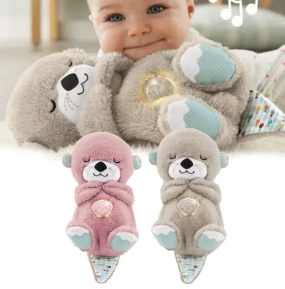 голубая Дыхающая плюшевая игрушка выдра со светом и звуком | Зображення 3