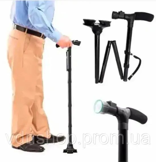 Трость телескопическая с подсветкой фонариком и нескользящей тройной подставкой Trusty Cane | Зображення 1