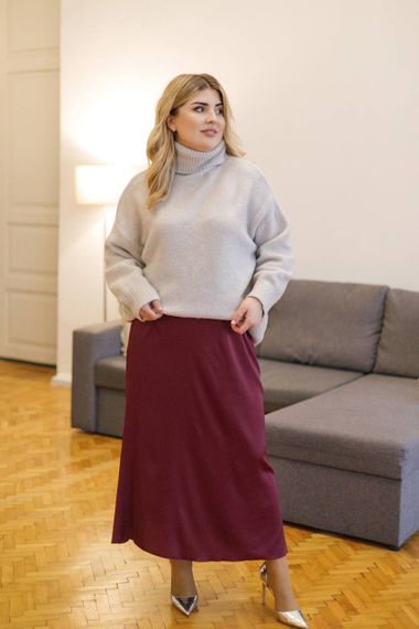 Женская шелковая юбка миди больших размеров BR250 цвет бордовый, размер 52/54