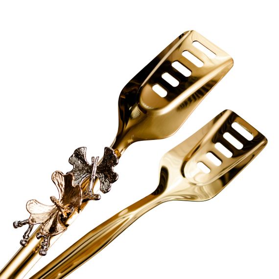 Щипці кухонні металеві 21.5×5 (см) кулінарні щипці для м'яса, риби, гриля кухарські щипці Золотистий HP-8-62 | Зображення 1