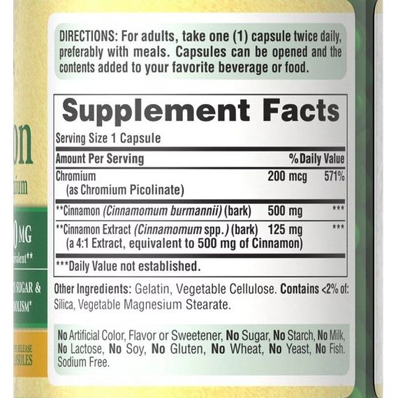 Комплекс для профилактики диабета Puritan's Pride Cinnamon Complex 1000 mg with High Potency Chromium 60 Caps | Зображення 1