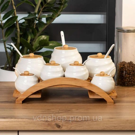 Банки для сипучих продуктів 7 штук по 200 мл та 500 мл на бамбуковій підставці HP1231 | Зображення 1