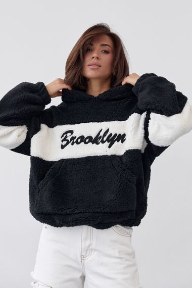 Женское худи из экомеха с надписью Brooklyn - черный цвет, M (есть размеры) | Зображення 5