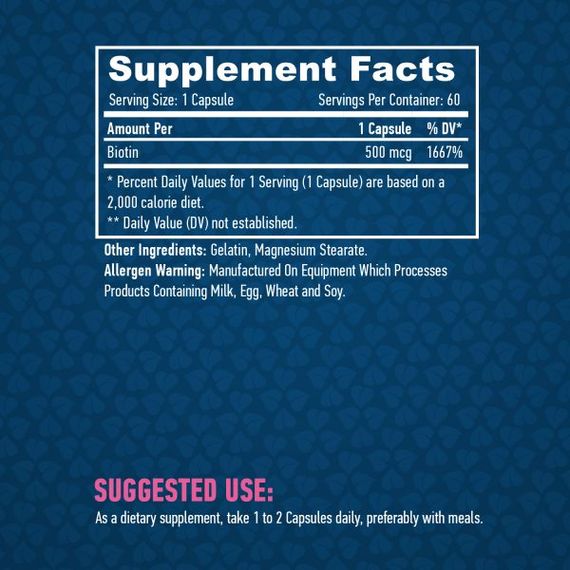Біотин Haya Labs Biotin 500 mcg 60 caps | Зображення 2