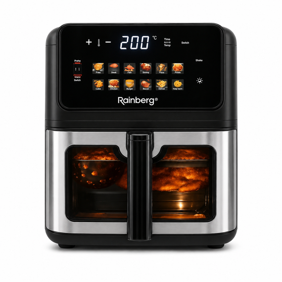 Аерогриль Rainberg RB 2342 4800W аерофрітюрниця безмасляна для приготування без олії з 2 Тенами 12,5 л та сенсорним керуванням | Зображення 1