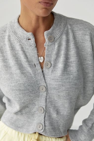 Теплий в'язаний короткий кардиган - сірий цвет, ONE SIZE (є розміри) | Зображення 3