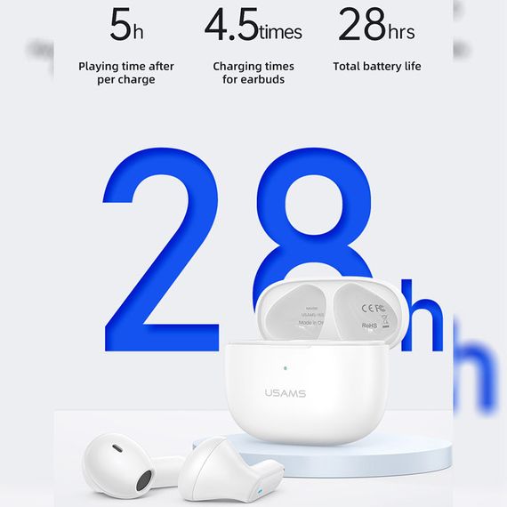 Бездротові TWS навушники Usams-NX10 BT 5.2 White | Зображення 2