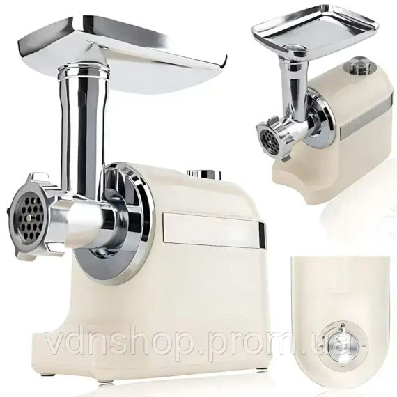 Біла М'ясорубка Rainberg RB-2270 3800Вт з реверсом та насадками для шатківниці та ковбас