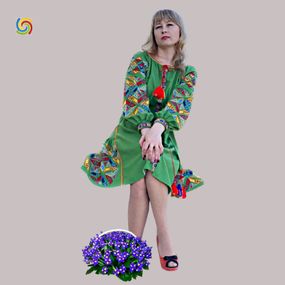 Платье Украинская вышиванка 22796 цвет зелёный размер L/XL