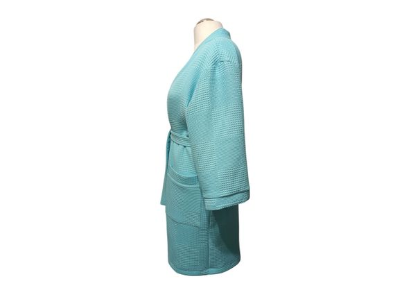 Халат женский вафельный короткий банный в бассейн домашний хлопчатобумажный голубой 66 | Зображення 2