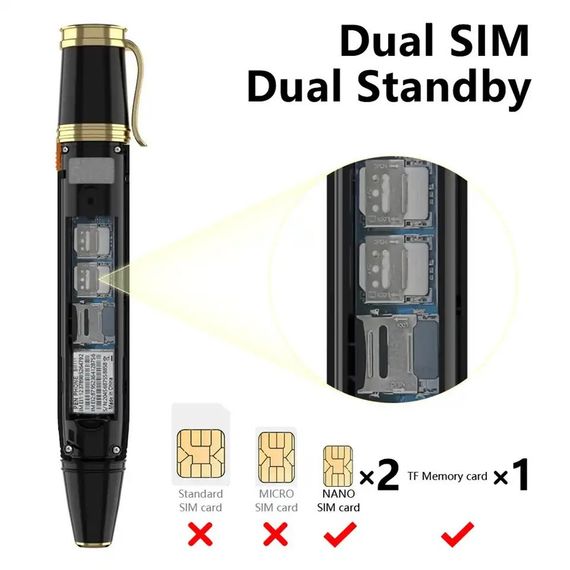 Мини мобильный телефон ручка AIEK BM111 2SIM Черный | Зображення 5
