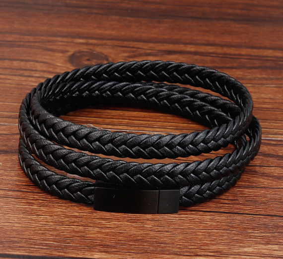 Чоловічий шкіряний браслет Primo Long Rope з магнітною застібкою - Black | Зображення 1