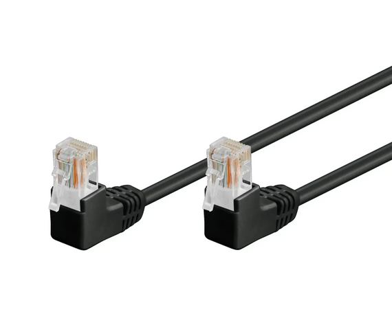 Патч-корд неекранований RJ45 UTP5e 0.25m patch D=4.9mm AWG26 2x90° Gold, Cu чорний