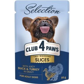 Влажный корм для собак Club 4 Paws Selection Плюс Кусочки с уткой и индейкой в соусе 85 г (4820215368049)