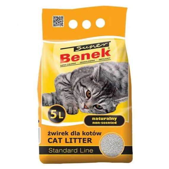 Бентонитовый наполнитель Super Benek Standard Line Natural без запаха 5 л
