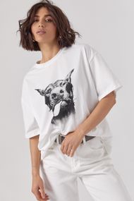 Однотонна футболка oversize з контрастним принтом добермана - білий цвет, ONE SIZE (є розміри)
