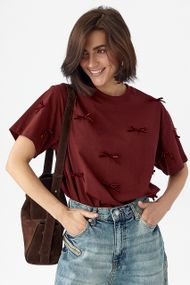 Базова жіноча футболка з бантиками - бордо цвет, ONE SIZE (є розміри)