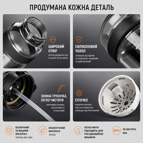 Спортивная бутылка TKK (2000 мл) - Полупрозрачный черный Tritan BPA-free, с мощной ручкой и кнопкой-фиксатором | Зображення 2
