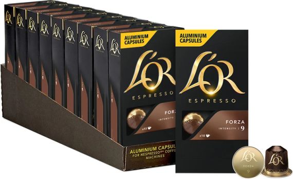 Nespresso капсули L'OR Espresso Forza ящик 10 уп Неспресо Франція Льор 100 капсул