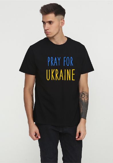 Футболка чоловіча чорна з принтом "Pray for Ukraine", S