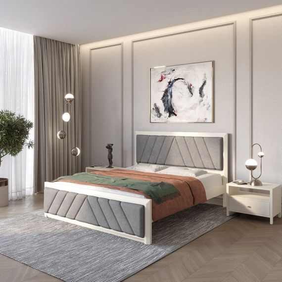 Двоспальне дерев&#039;яне ліжко Mebigrand Барселона Б2 Айворі (S0505Y30R)/Аляска 93 (Сірий) 140х200 см (MBG-13591)