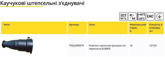 Розетка каучукова із захисною кришкою з/к переносна RUBBER IP44 Ny95000074 | Зображення 2