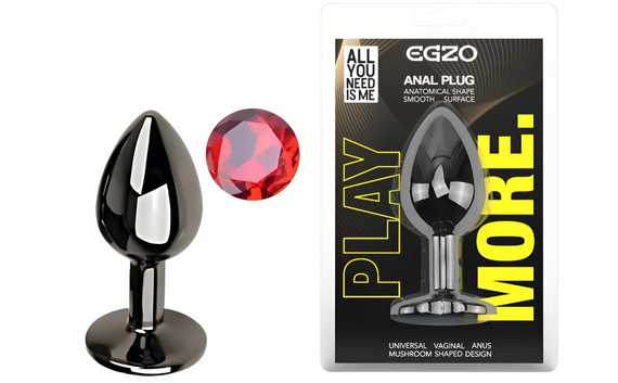 Анальная пробка с кристаллом EGZO - Dark Gray Round Plug Red, size S Sex Aura