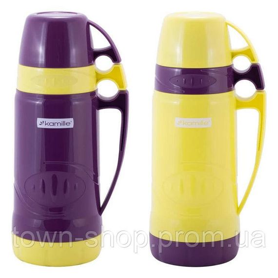 Термос Kamille Glass Violet 1000мл зеркальная колба и 2 чашки KM-2031