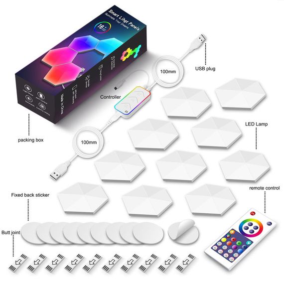 Модульный настінний світильник LED RGB 5V соты SAL-011B 10pcs Bluetooth USB with app White | Зображення 5