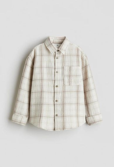 Дитяча муслінова сорочка для хлопчика в клітинку H&M 110 см Бежева (25101827B)