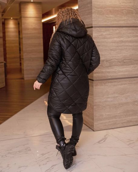 Женская демисезонная куртка больших размеров утепленная удлиненнная PB2160 черная, размер 56 | Зображення 2