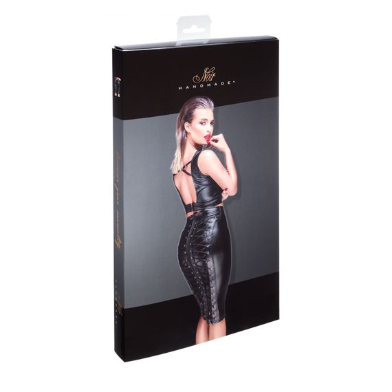Юбка-карандаш со шнуровкой Noir Handmade F152 Powerwetlook pencil skirt, 3XL, с мокрым эффектом | Зображення 4