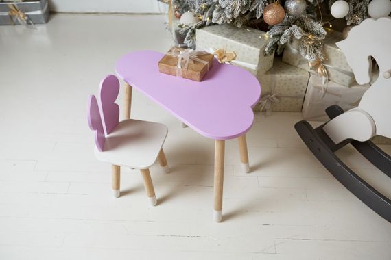 Столик тучка і стільчик метелик дитячий фіолетовий з білим сидінням. Столик для занять, ігор, їжі | Зображення 6