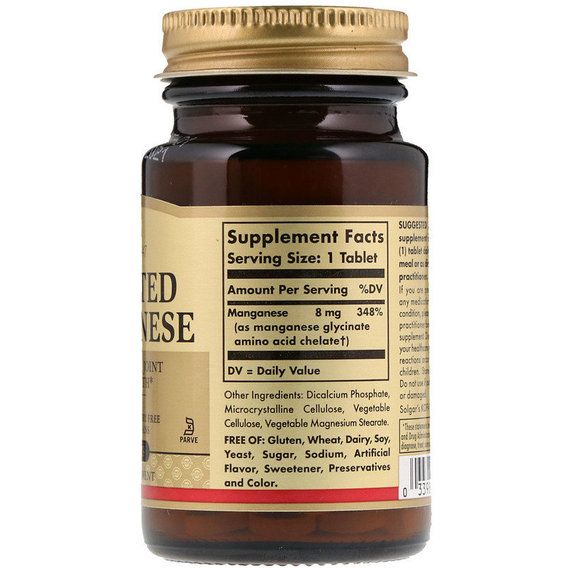 Микроэлемент Марганец Solgar Chelated Manganese 100 Tabs | Зображення 1