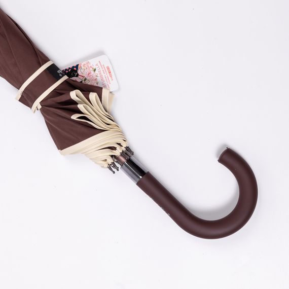 Класична парасолька-тростина з чохлом напівавтомат з поліестеру міцна надійна 12 спиць діаметр 120 см Коричневий HP-23-16BR | Зображення 4