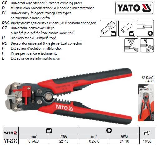 Кліщі кліщіобтискання та зачищення проводів l=210 мм YATO-2278