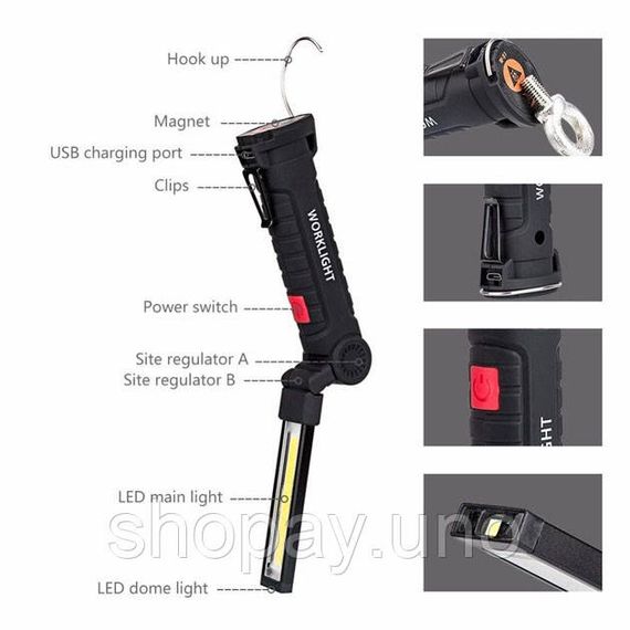Аварійна лампа для кемпінгу W51-SMD+COB, Поворотний акумуляторний ліхтар для кемпінгу SU-80 | Зображення 6