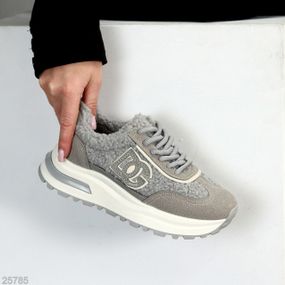 Теплые замшевые серые кроссовки с мехом Тедди доступная цена