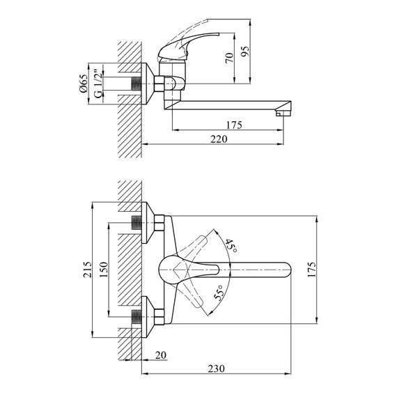 Змішувач для кухні Agua настінний Leon-C040 (CV014923) | Зображення 1