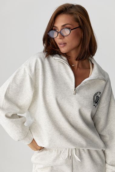 Бавовняний спортивний костюм із худі на блискавці - світло-сірий цвет, ONE SIZE (є розміри) | Зображення 3