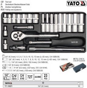 Набор головок торцевих YATO 1/4" М 4-13 23 предмета YT-14421
