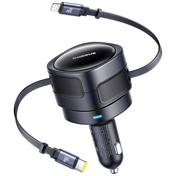 АЗП Baseus Enjoyment Max PD60W with retractable cables (1USB-C/1L) (C00035507121) Cosmic Black