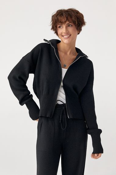 Трикотажний костюм із кофтою на блискавці та штанами - чорний цвет, ONE SIZE (є розміри) | Зображення 2