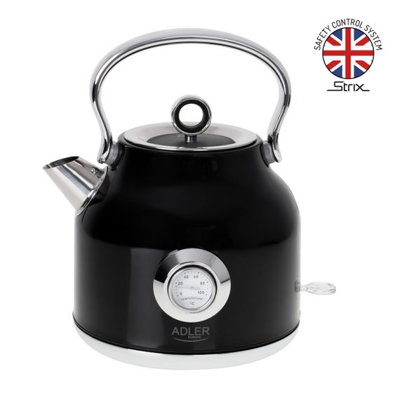 Електрочайник з нержавіючої сталі Adler AD 1346 чорний 1,7 л, 2200 Вт, з термометром